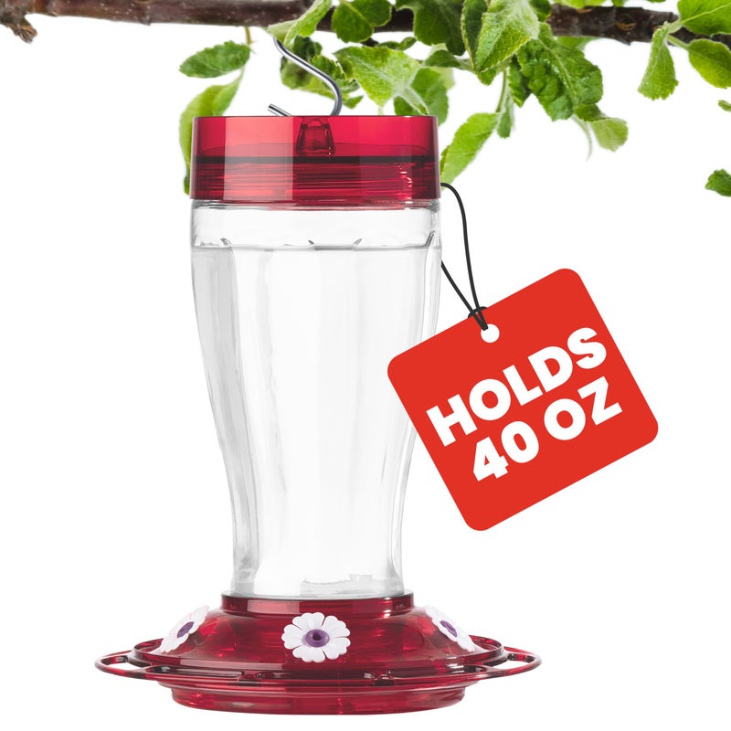 More Birds Bird Health+ Big Gulp Hummingbird Feeder, Glass Hummingbird Feeders for Outdoors, 5 Feeding Stations, 40 Ounces - Image 1